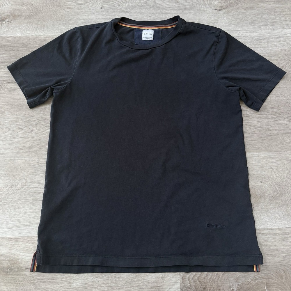 Paul Smith Men's Size M Black Organic Cotton T-Shirt Multicolor Blank Tee Casual
